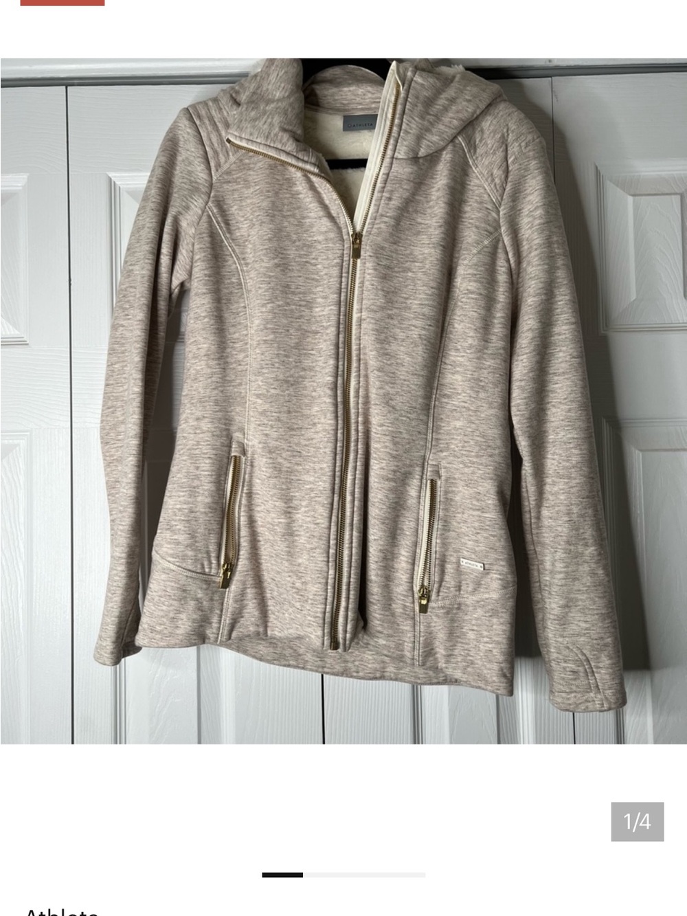 Athleta Cream Heathered Full-Zip Faux Fur-Lined Hoodie sz M